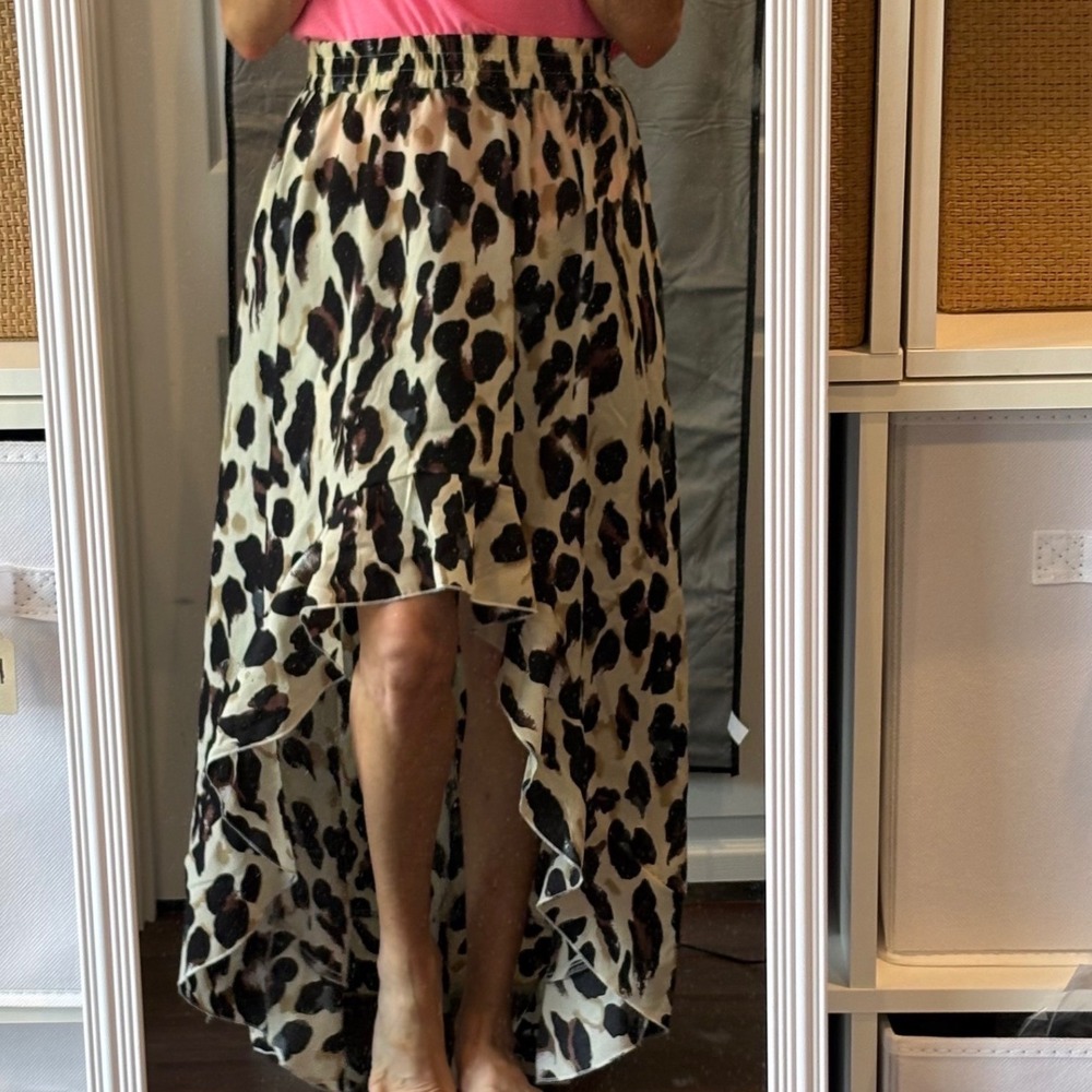 Leopard Print Asymmetrical Ruffle Skirt Mob Wife Indie Sleaze High Low XL